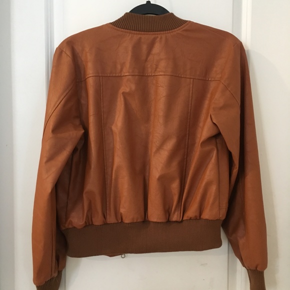 Zippered faux brown leather jacket, Size S - Picture 2 of 6
